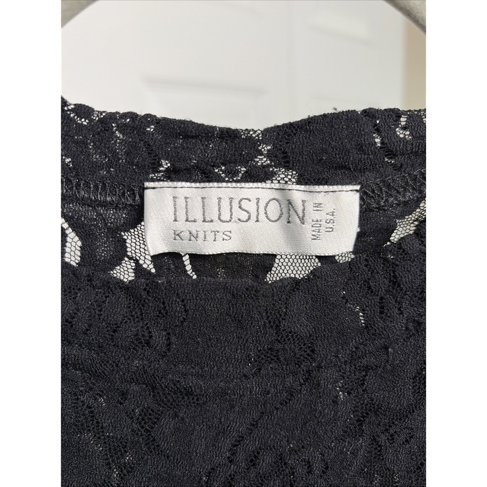 Illusion Knits Floral Lace Blouse Womens Size L Black Lace Coquette Victorian - Picture 3 of 4